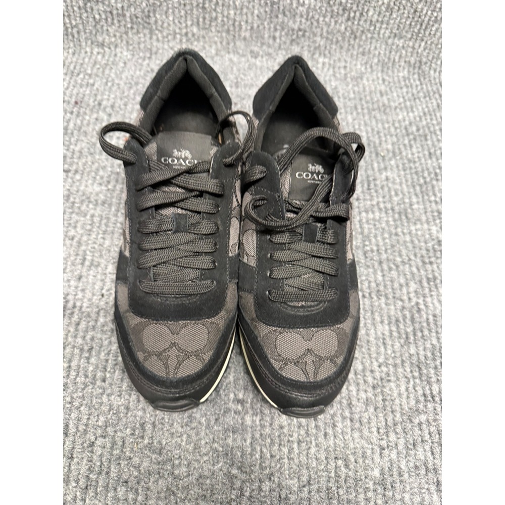 Coach Signature Monogram Jacquard Low Top Sneakers Black‎ Charcoal Suede Trim